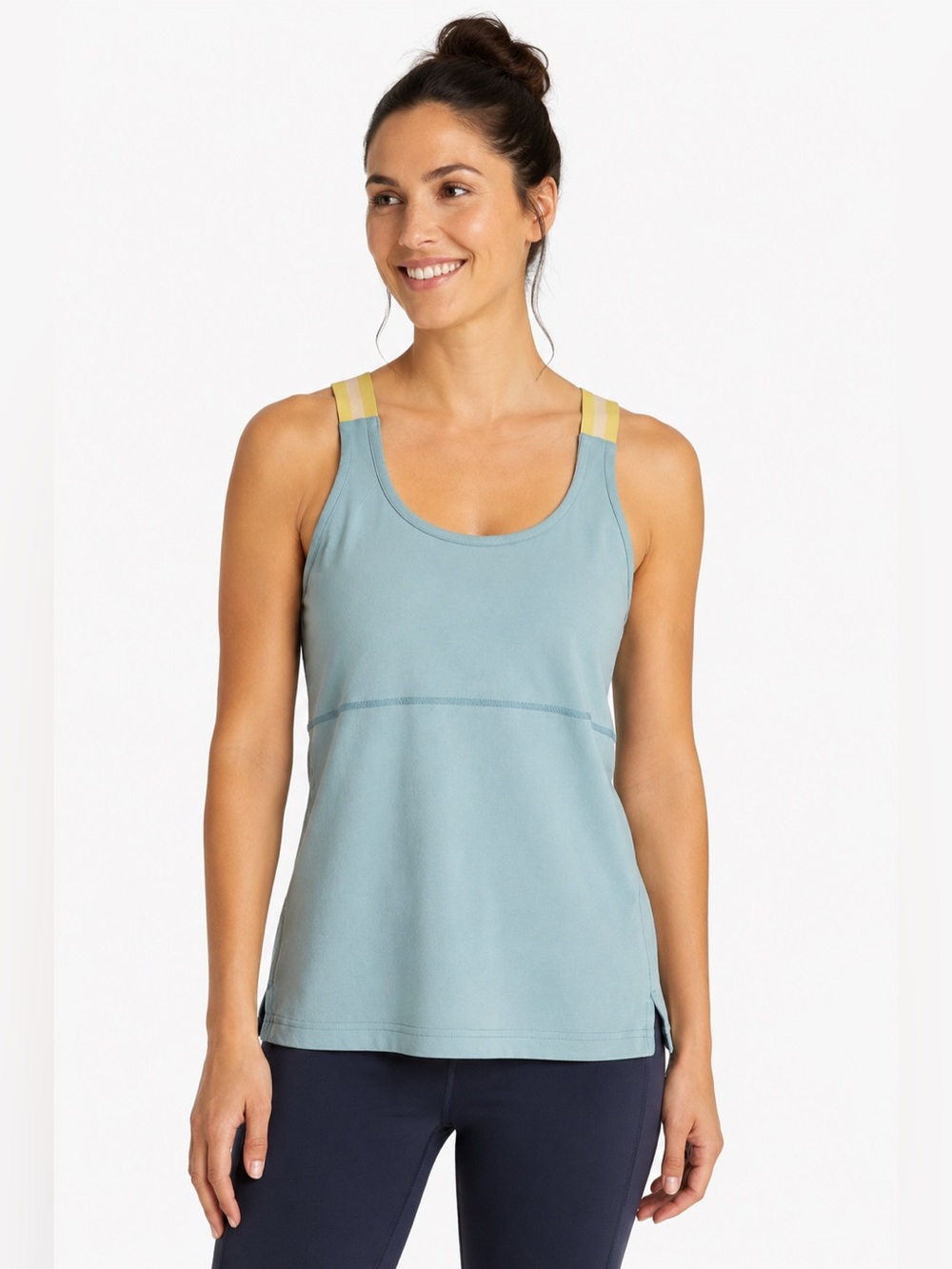 Title Nine Cross Back Shelf Bra Tank Top XL Aqua Yoga Tennis Athletic